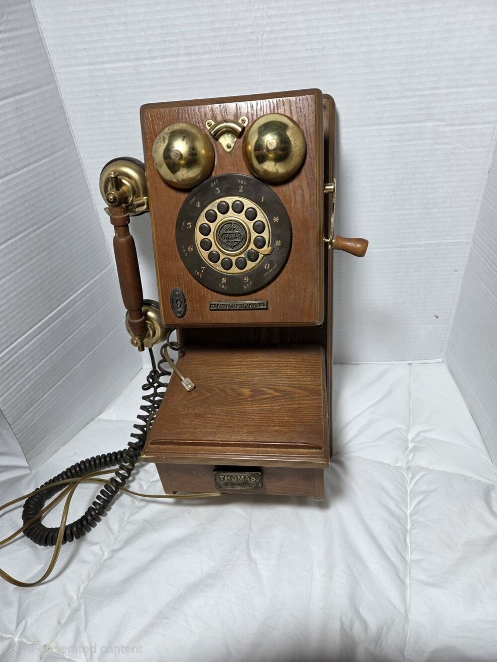 Thomas Collector Wood Country Wall Phone Vtg Retro Landline Rotary Dial Decor